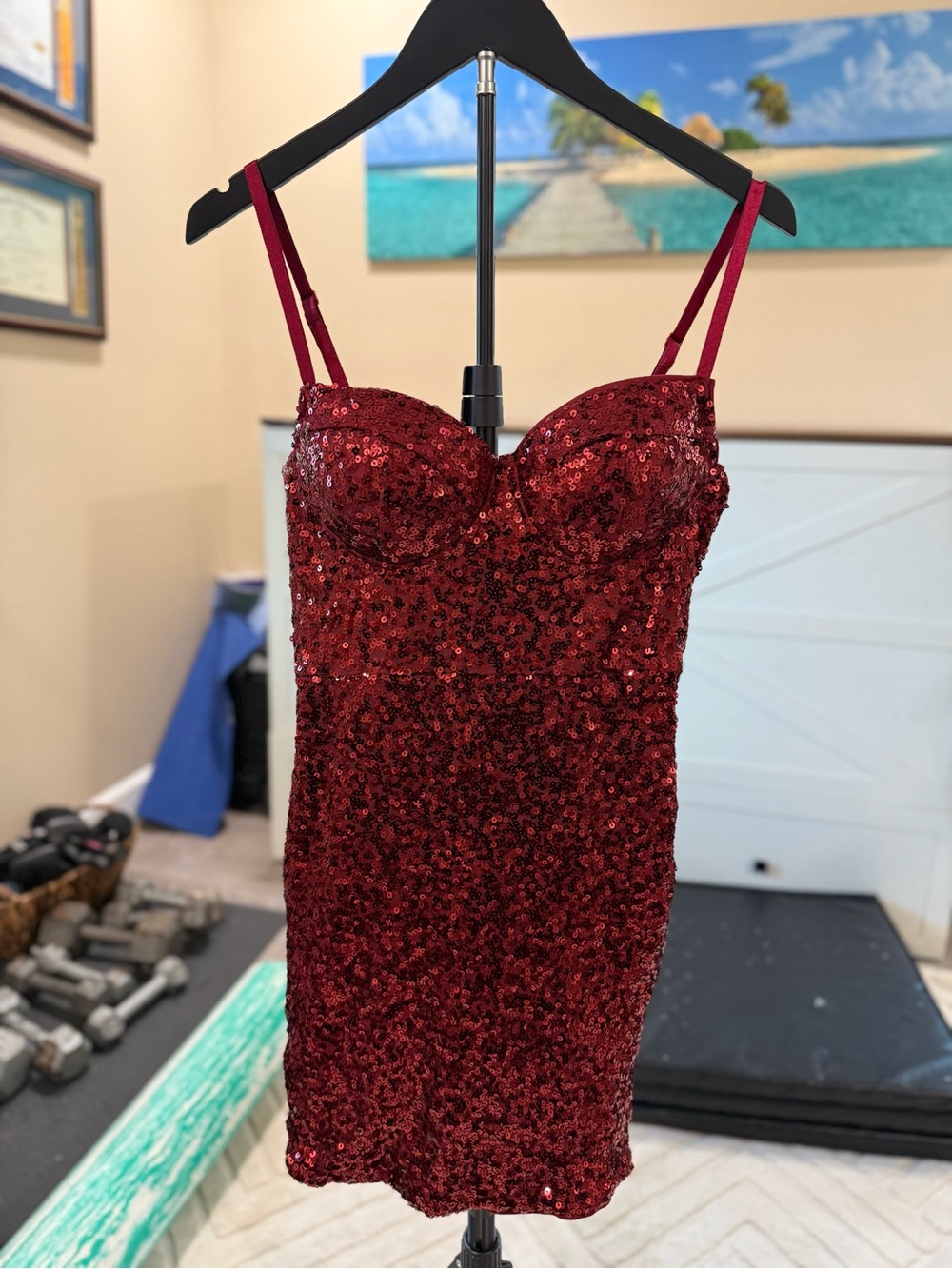 Red Sequin Bodycon Dress with Spaghetti Straps homecoming hoco